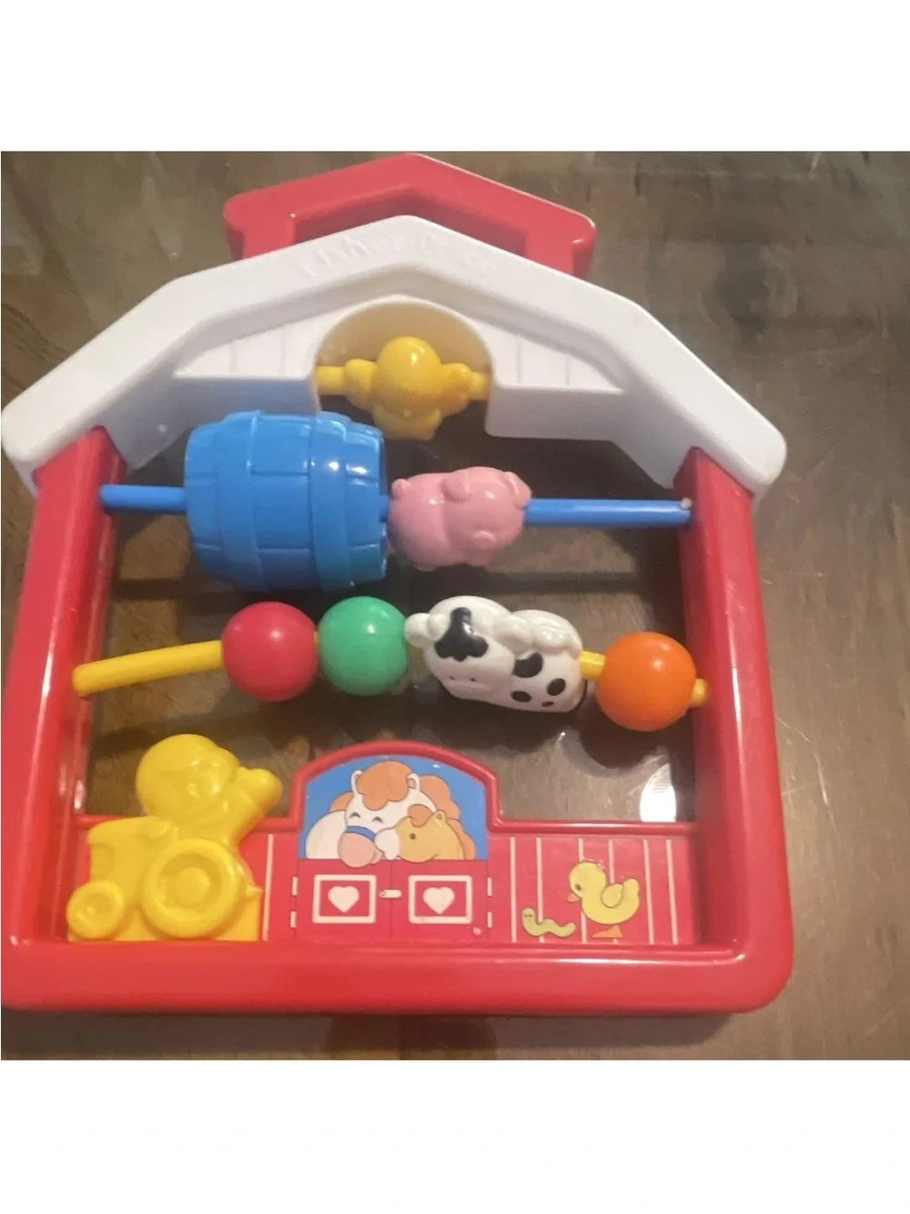Fisher-Price Red Barn Bead Maze Baby Activity Toy Sliding Animal Vintage 1991